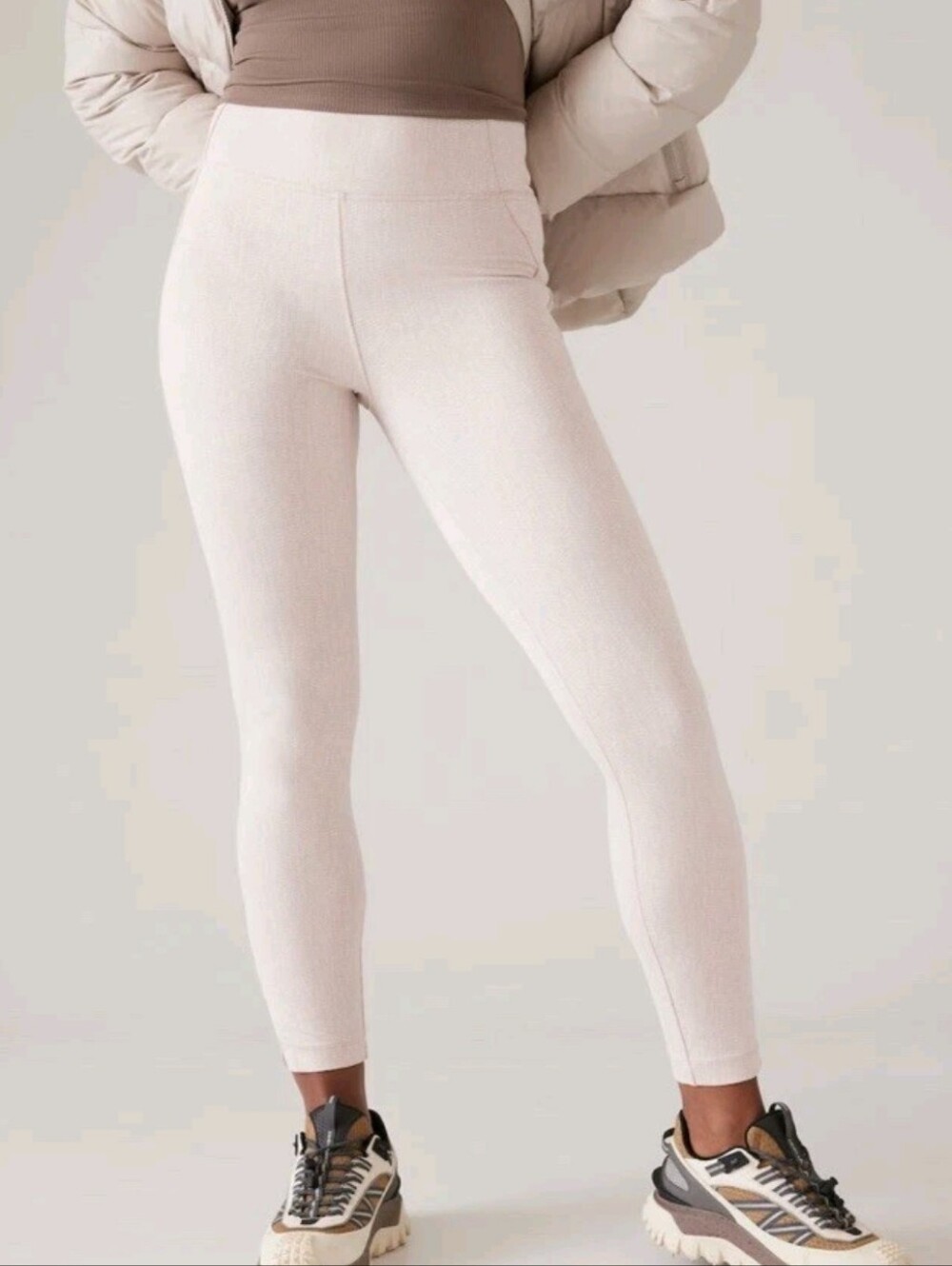 Athleta Delancey Skyline Textured Pull On Tight Pant Neutral beige Print sz XL